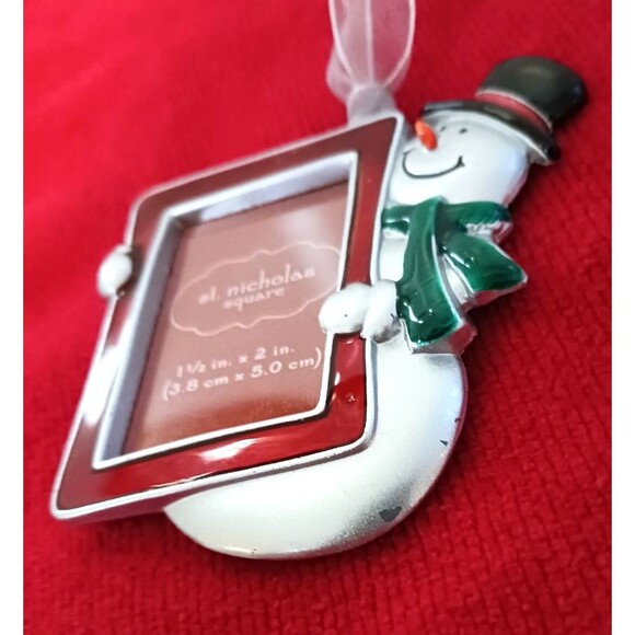 Set Of 3 St. Nicholas Square Snowman Ornaments Photo Picture Frames Christmas - Picture 3 of 3